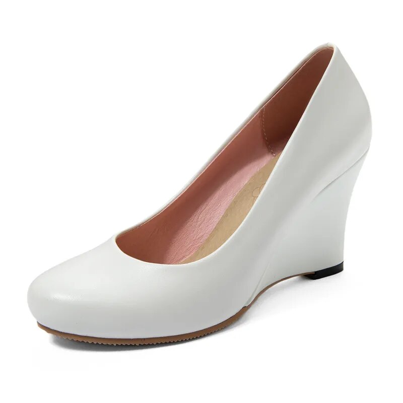 come4buy.com-Tumit Wedge Elegan Spring Casual White Nude Pumps