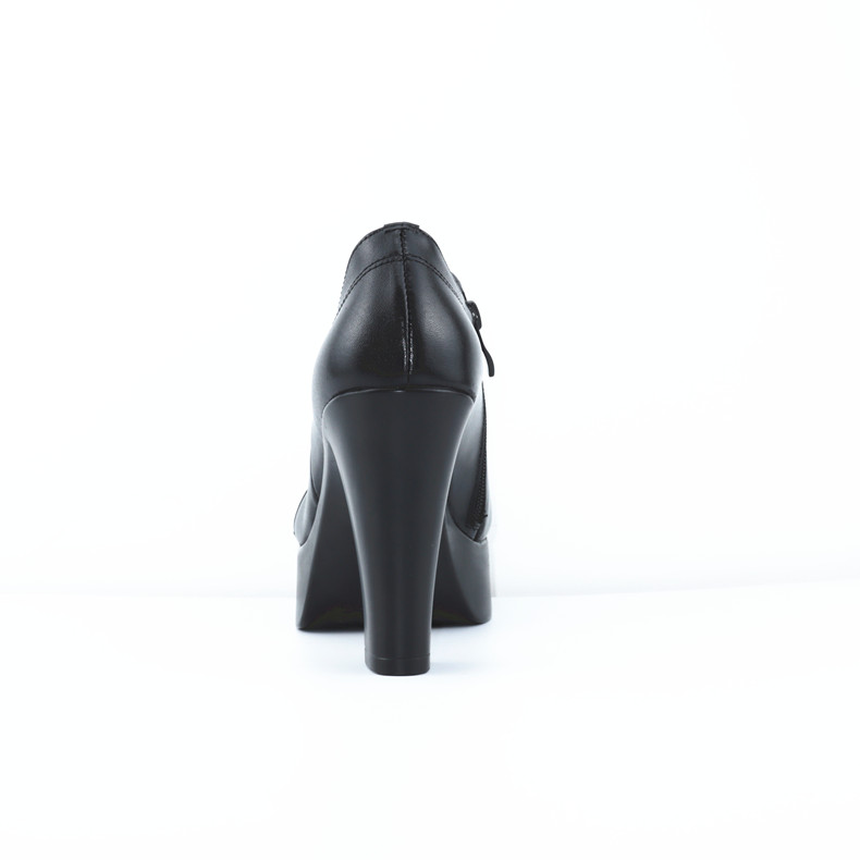 come4buy.com-Sapatos femininos de couro preto dividido, salto alto para pés finos