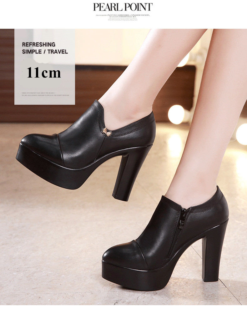 come4buy.com-Women's Black Split Leather Shoes High Heels for Thin Feet