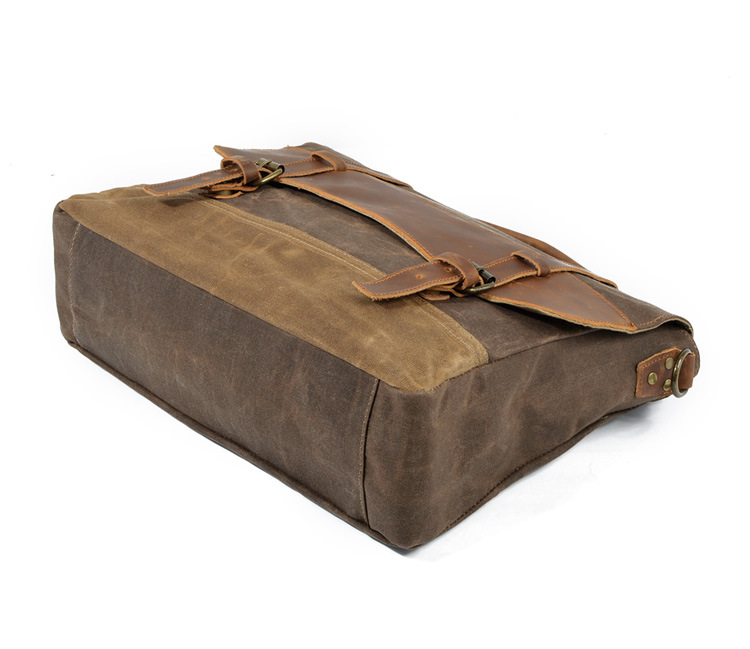 come4buy.com-Retro Waterproof Oil Wax Canvas & Leather Briefcase
