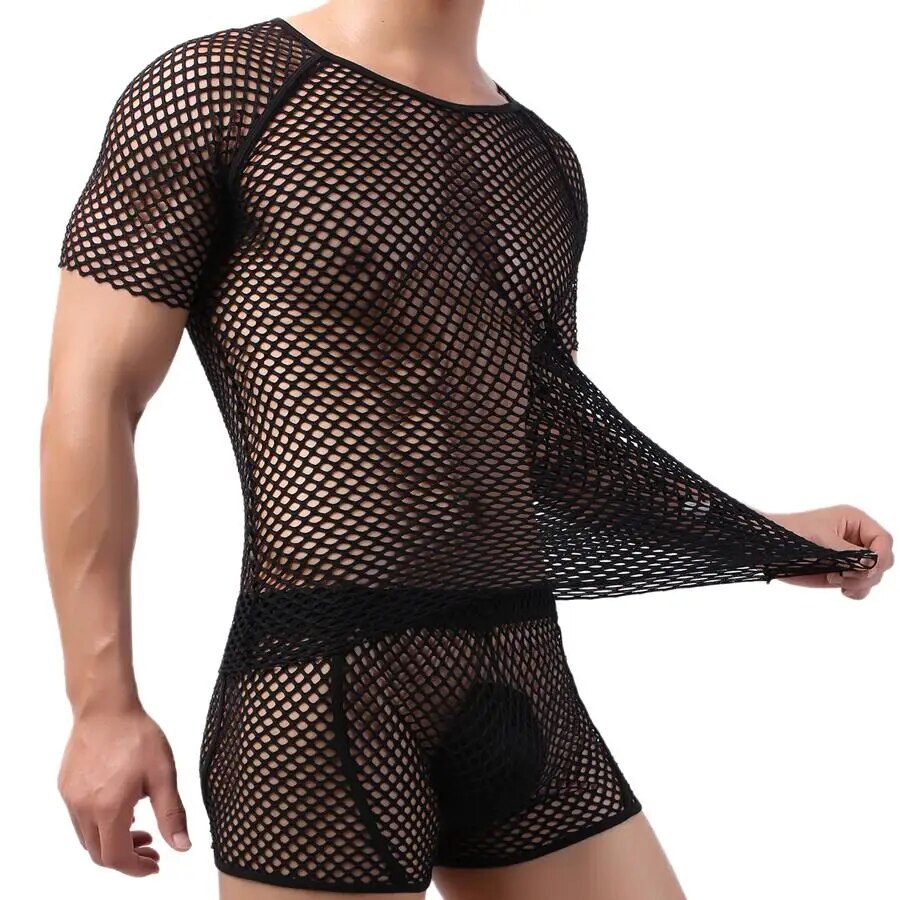 come4buy.com-Men's Sexy Mesh See-Through T-Shirts | Short Sleeve O-neck Tees
