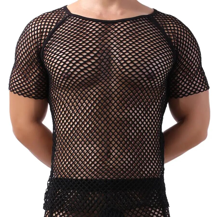 come4buy.com-Men's Sexy Mesh See-Through T-Shirts | Short Sleeve O-neck Tees