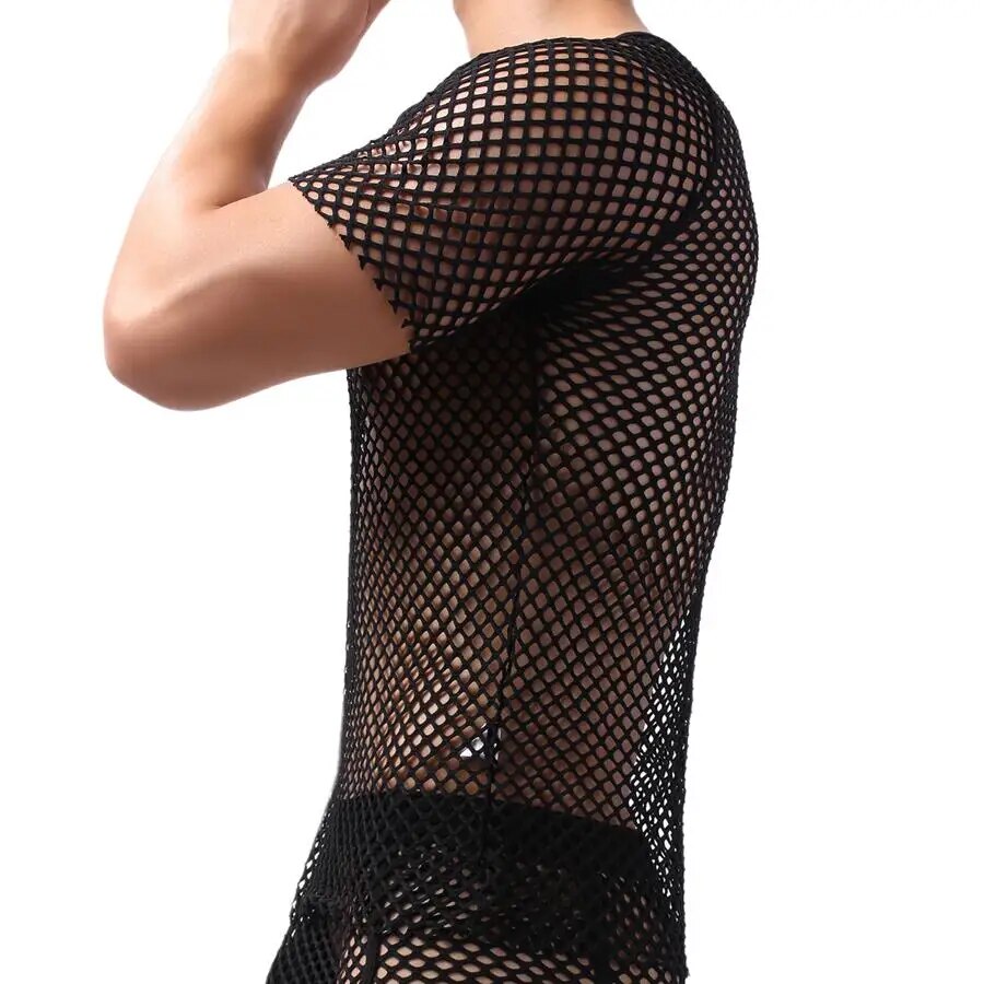 come4buy.com-Men's Sexy Mesh See-Through T-Shirts | Short Sleeve O-neck Tees