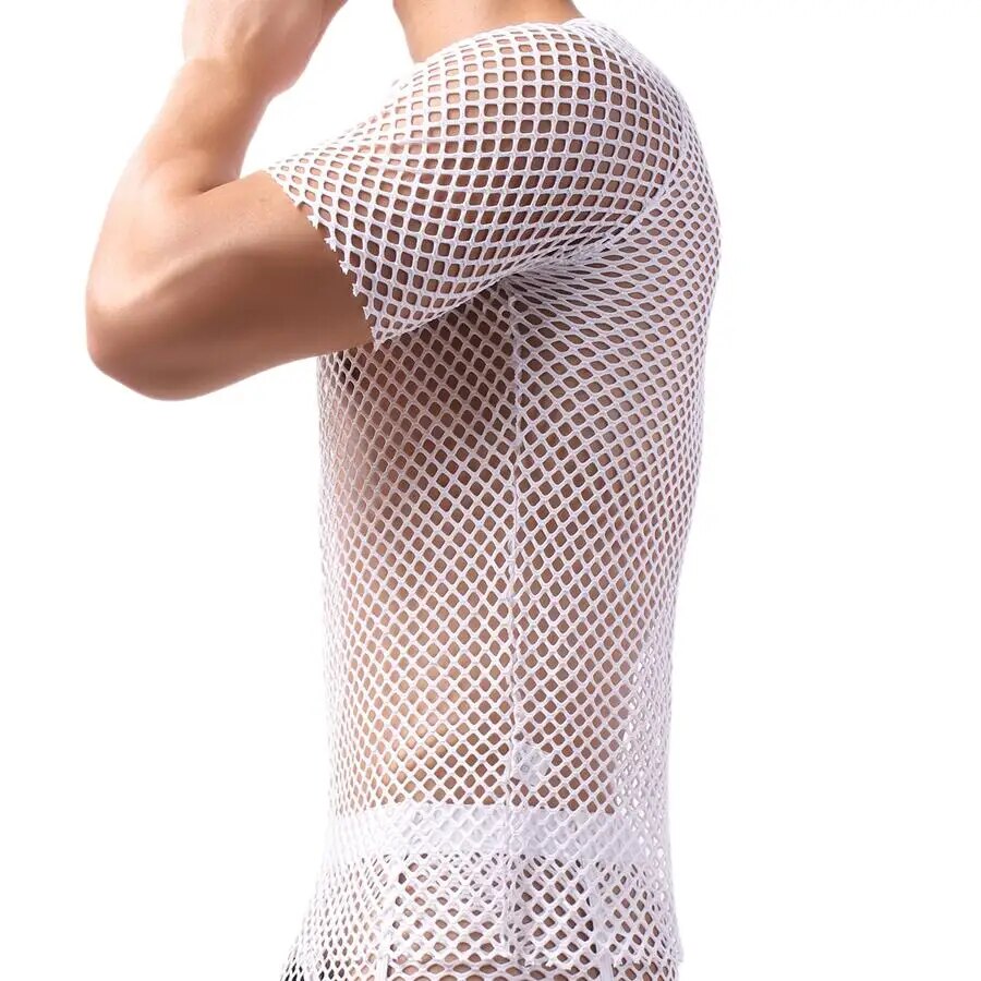 come4buy.com-Men's Sexy Mesh See-Through T-Shirts | Short Sleeve O-neck Tees
