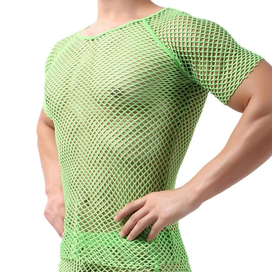 come4buy.com-Men's Sexy Mesh See-Through T-Shirts | Short Sleeve O-neck Tees