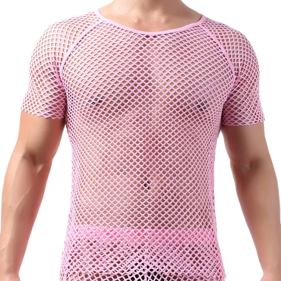 come4buy.com-Men's Sexy Mesh See-Through T-Shirts | Short Sleeve O-neck Tees