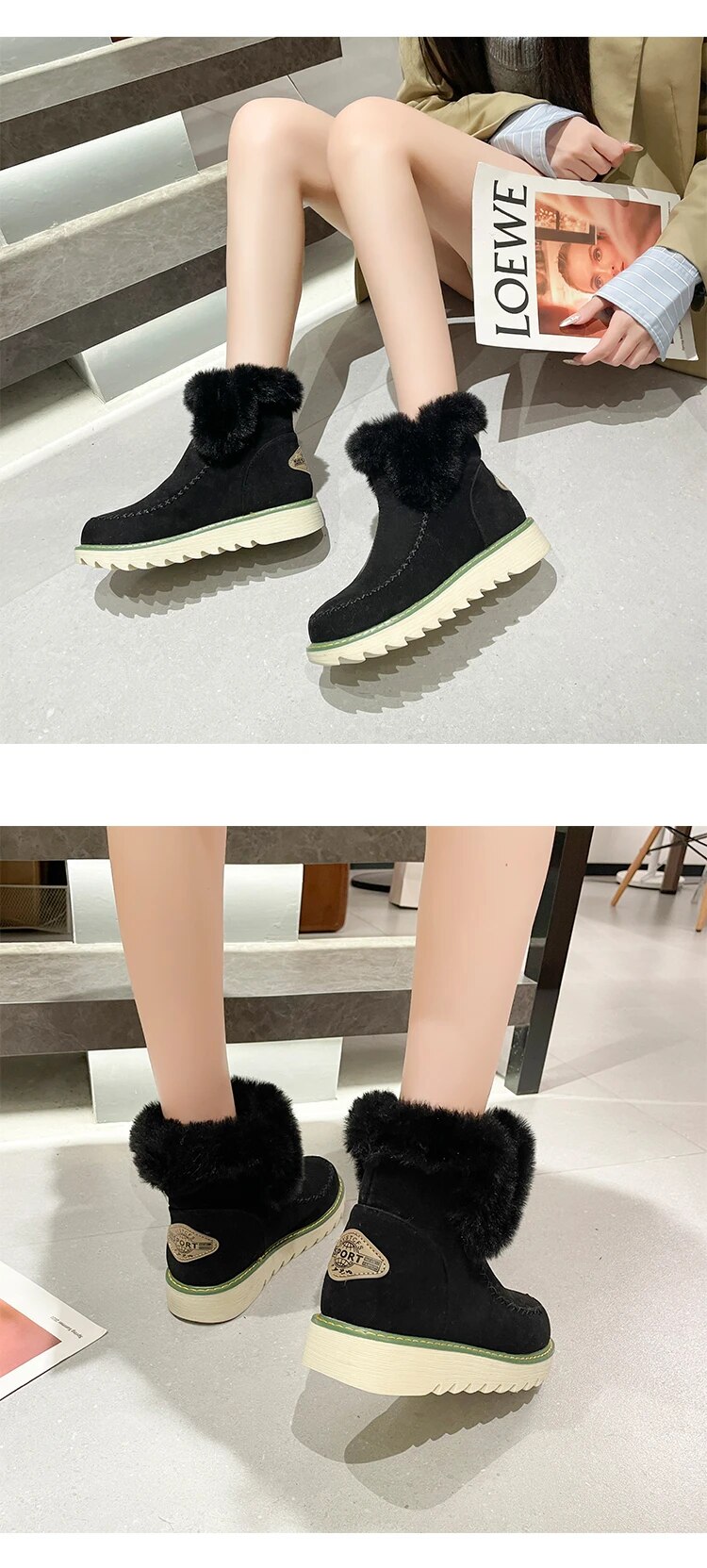 come4buy.com-Women Suede Snow Boots Warm Plush Ankle Boots