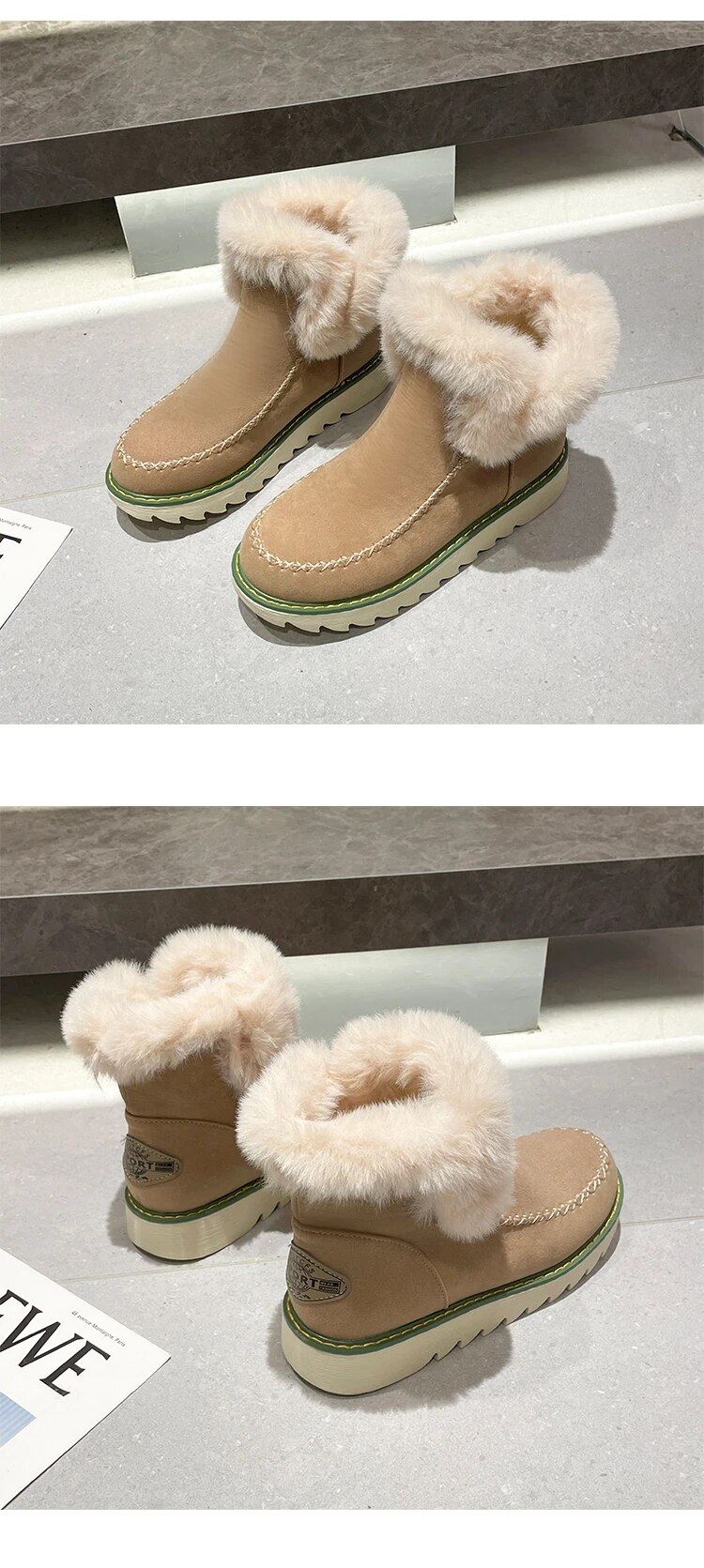 come4buy.com-Women Suede Snow Boots Warm Plush Ankle Boots