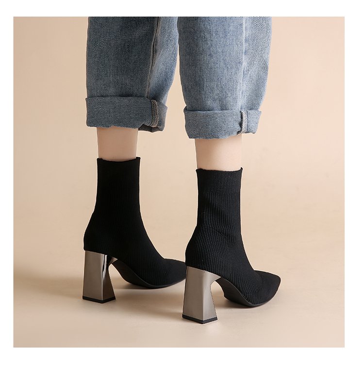 come4buy.com-Boireannaich Square Heel Stretch Fabrics Sock Boots