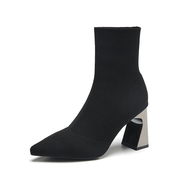 come4buy.com-Women Square Heel Stretch Fabrics Sock Boots