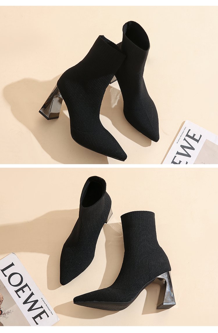come4buy.com-Women Square Heel Stretch Fabrics Hosan Boots