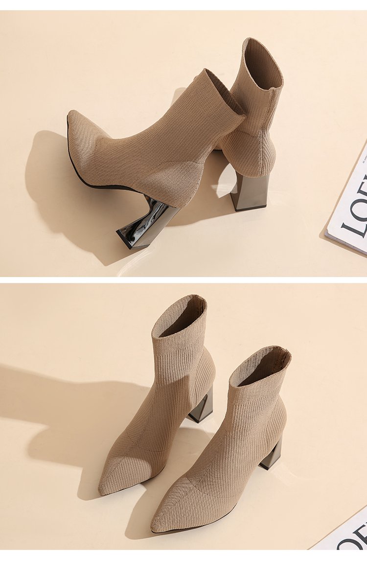 come4buy.com-Fomen Square Heel Stretch Fabrics Sock Boots