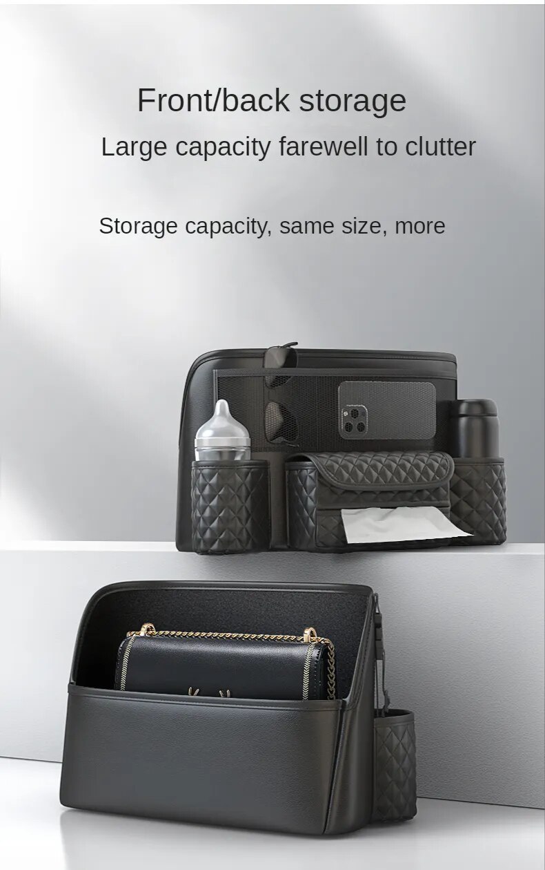 come4buy.com-Bolsa de almacenamento de coiro Napa con colgador central para asentos de coche