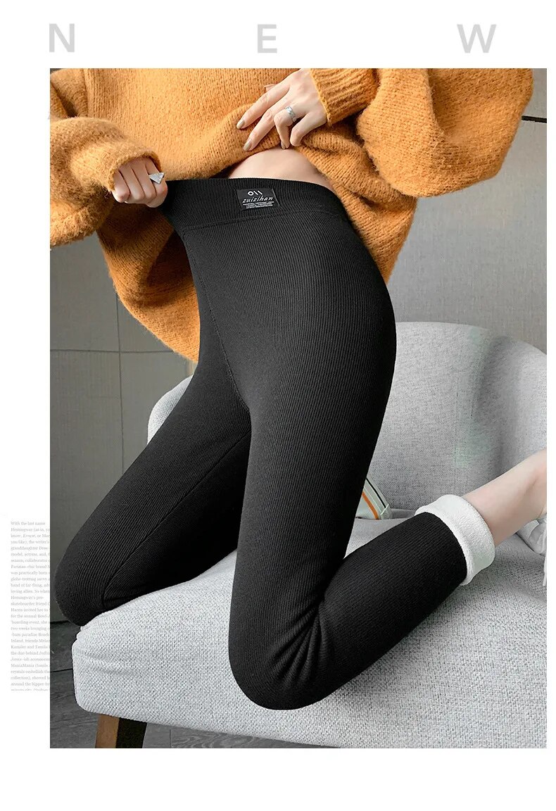 come4buy.com-Legging de couleur unie pour femme, confortable, garde au chaud, extensible