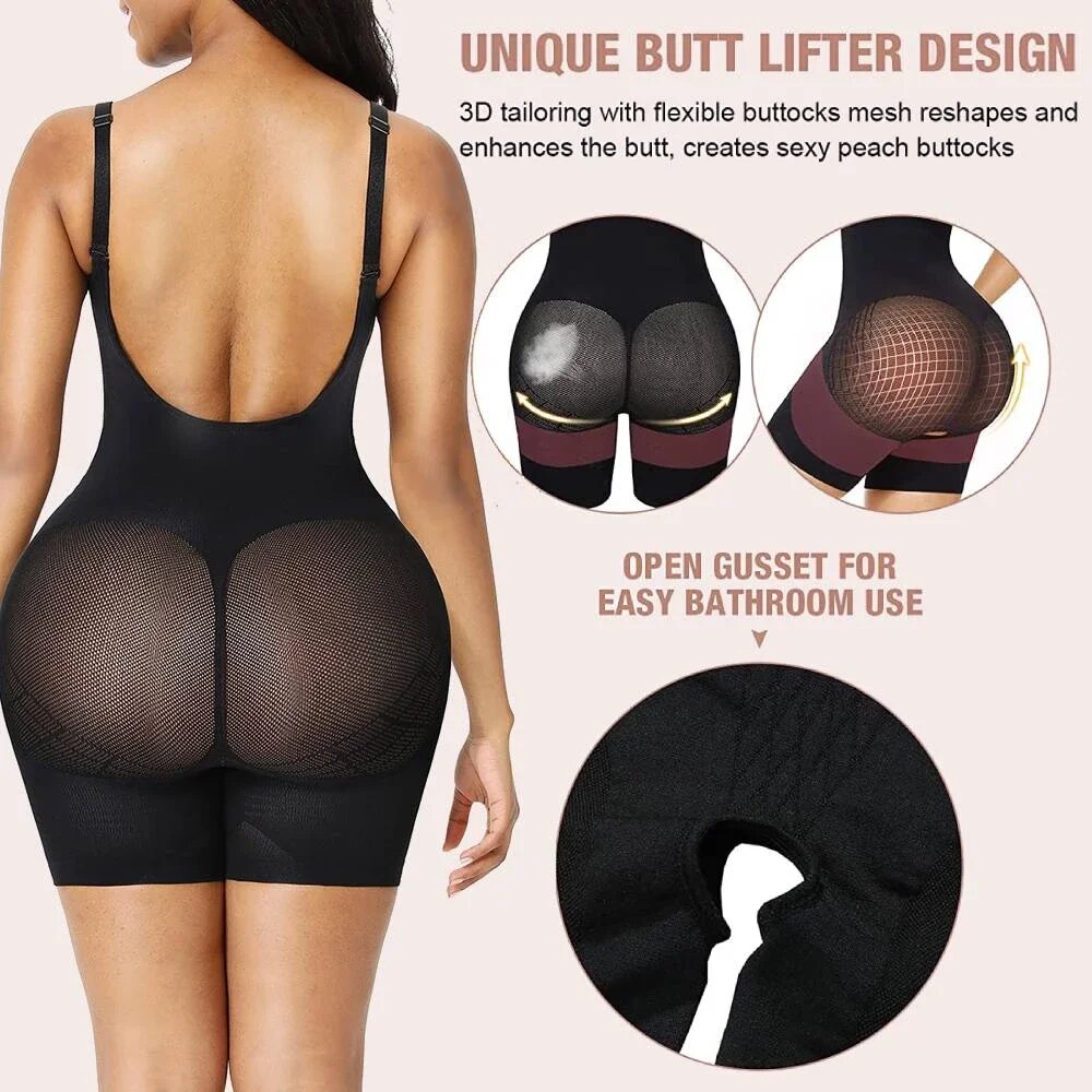 come4buy.com-Low Balik Butt Lifter Seamless Bodysuit Shapewear pikeun Awéwé