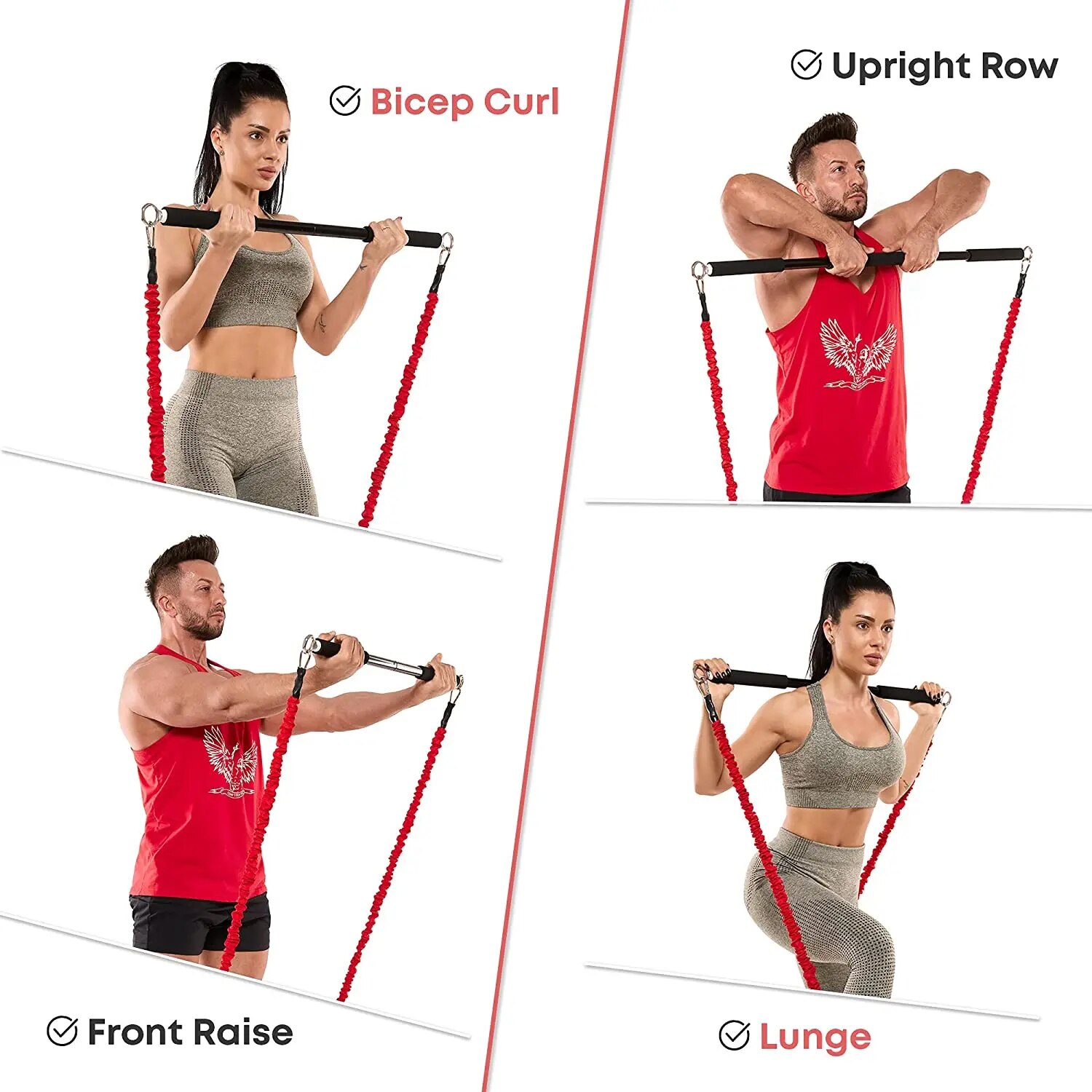 come4buy.com-Workout Bar Fitness Resistance Band Set