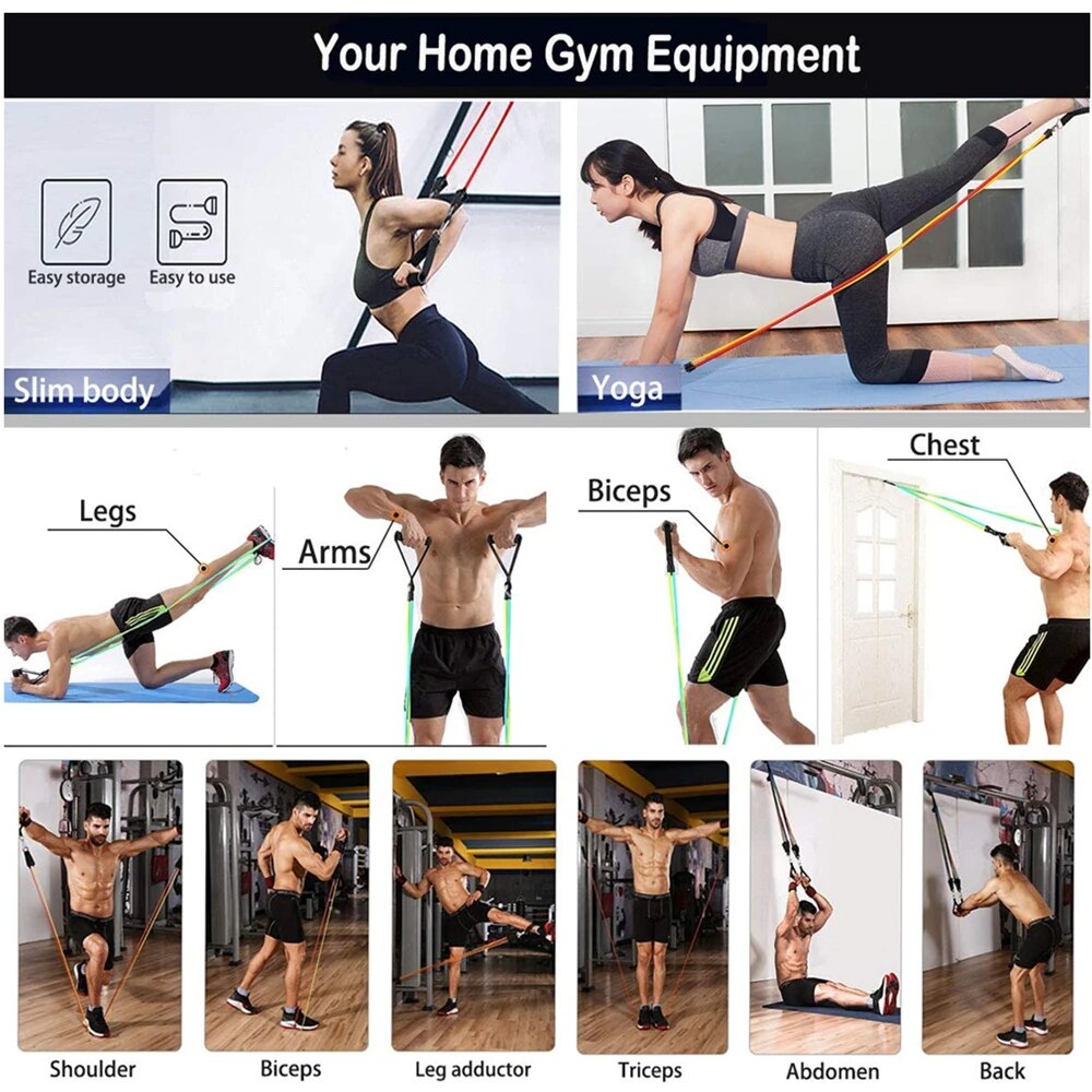 come4buy.com-Workout Bar Fitness Resistance Band Set