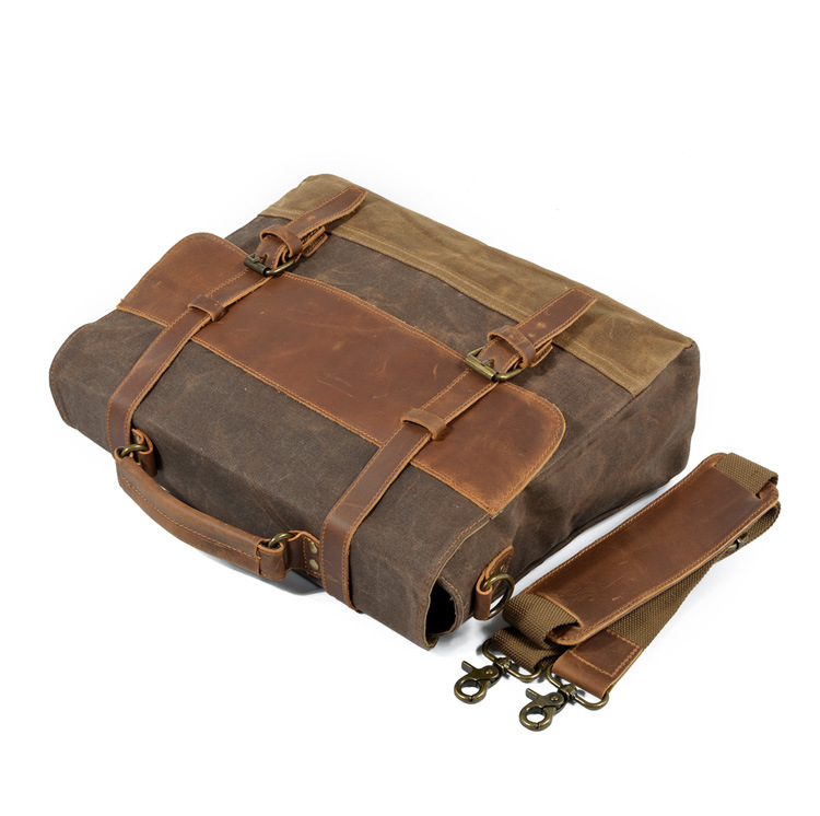 Come4buy.com-Водонепроницаемый мужской портфель из холста и кожи с маслом и воском