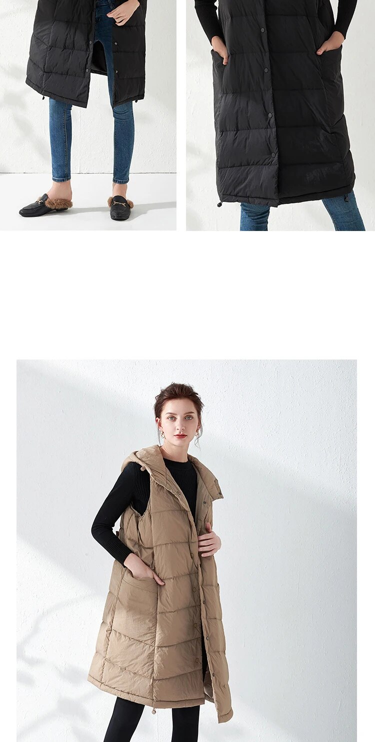 come4buy.com-Women Long Vest Hooded Jacket Female Down Coat