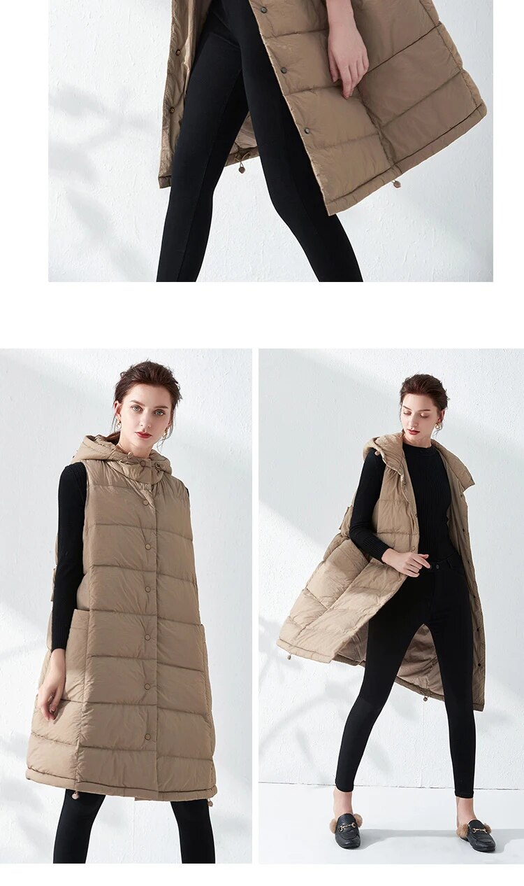 come4buy.com-Women Long Vest Hooded Jacket Female Down Coat