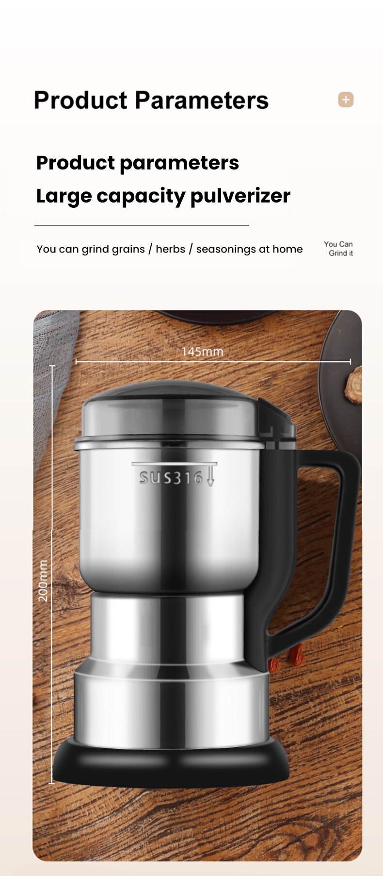 come4buy.com-Molinillo de café eléctrico Picador de granos domésticos
