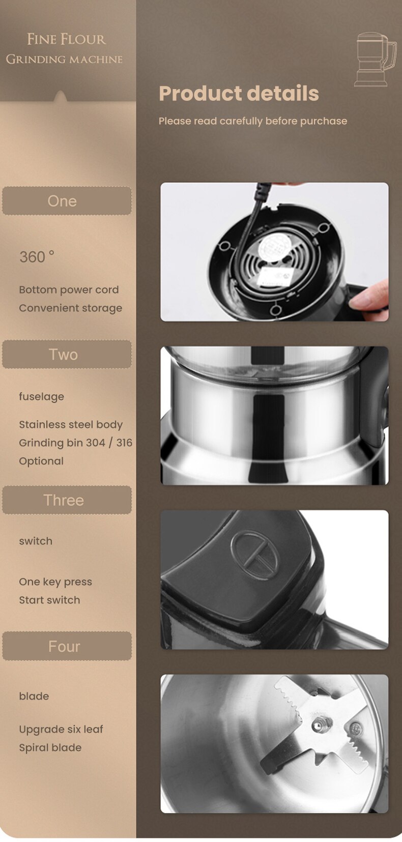 come4buy.com-Molinillo de café eléctrico Picador de granos domésticos
