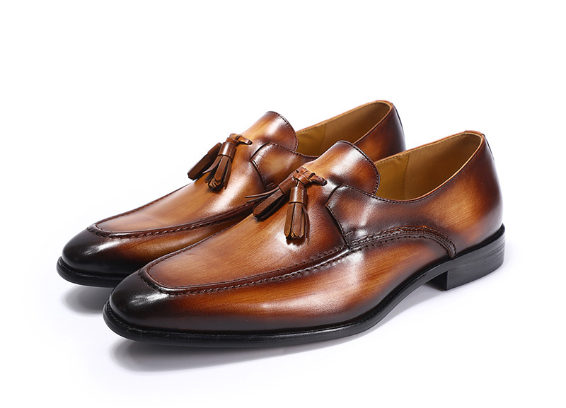 come4buy.com-Tassel Loafers Vintage ægte læder mænd kjole sko