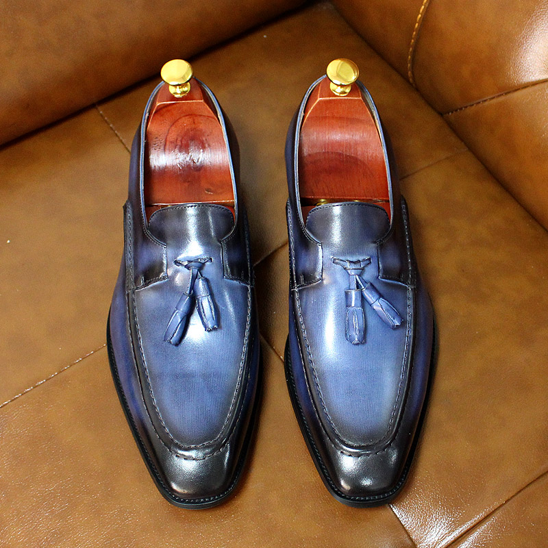 come4buy.com-Лофери з пензликами Вінтажне чоловіче взуття з натуральної шкіри