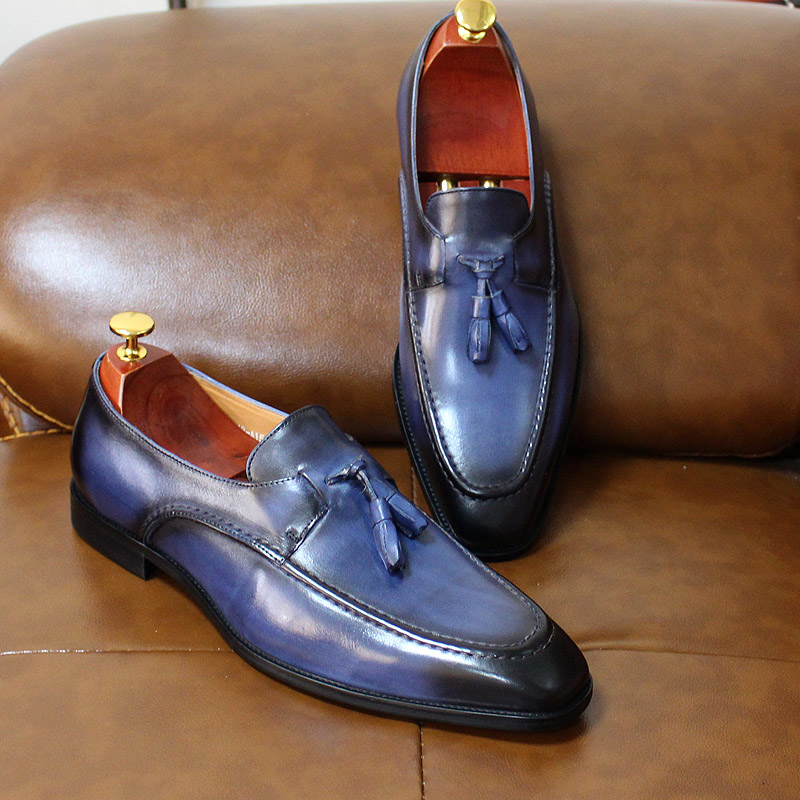 come4buy.com-Tassel Loafers Vintage Organic Leather Men Dress Shoes