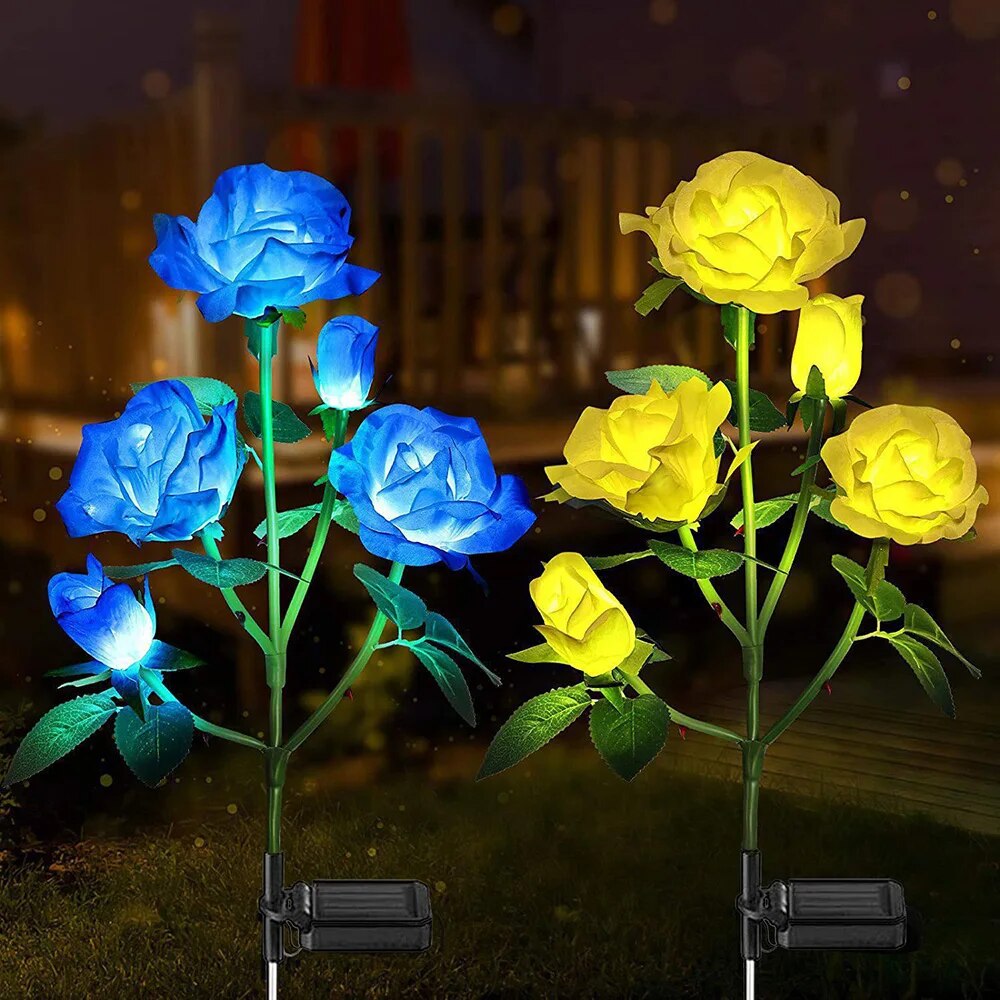 come4buy.com-Solarne lampy ogrodowe Lampa trawnikowa z kwiatem róży do dekoracji ogrodu na patio