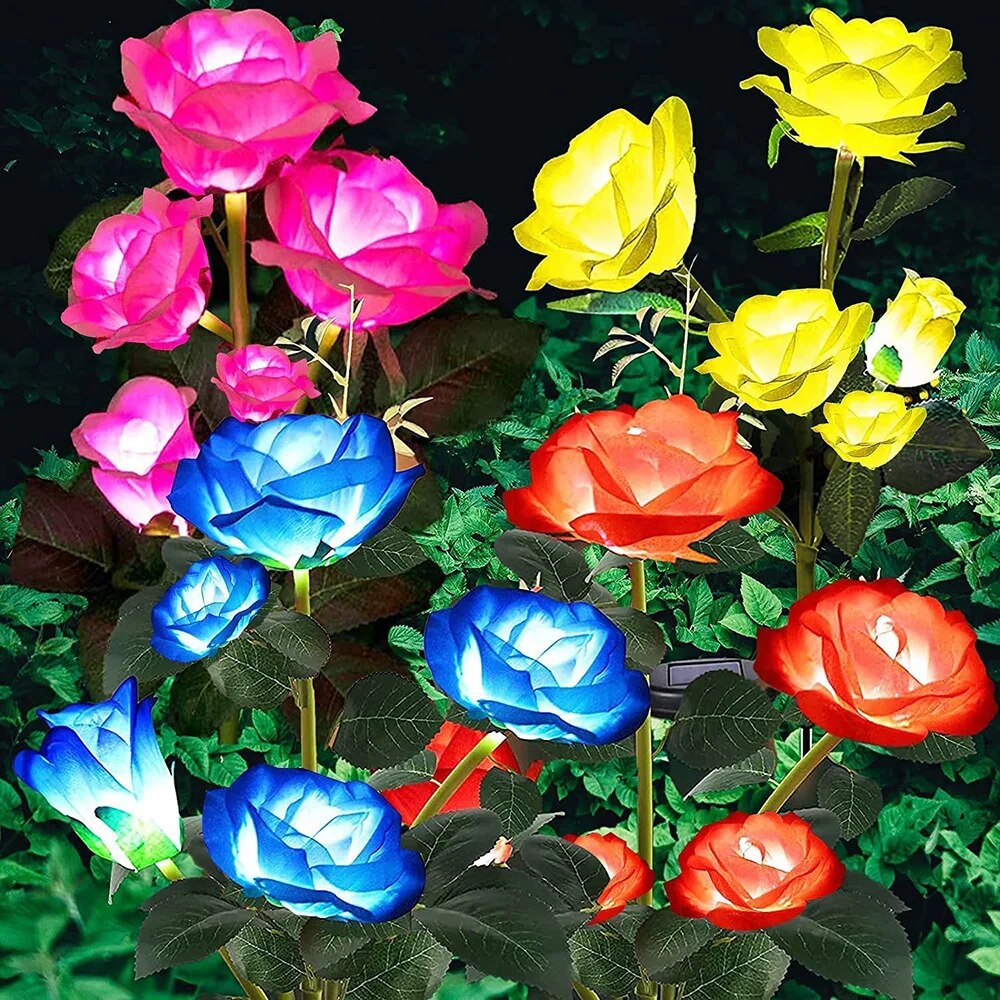 come4buy.com-Lumières solaires de jardin lampe de pelouse à fleurs de roses pour la décoration de jardin de patio de cour