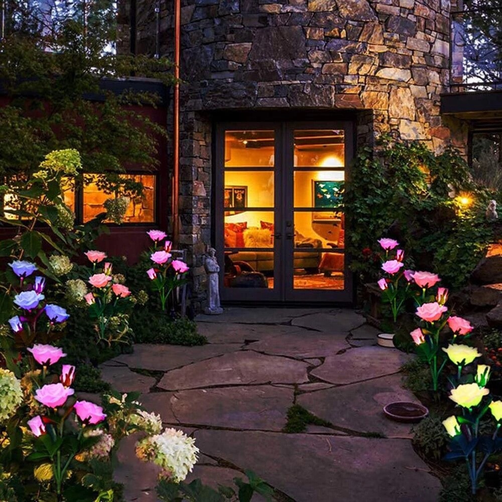 come4buy.com-Solar Garden Lights Rose Flower Gawn Lamp for Yard Patio Garden Decor