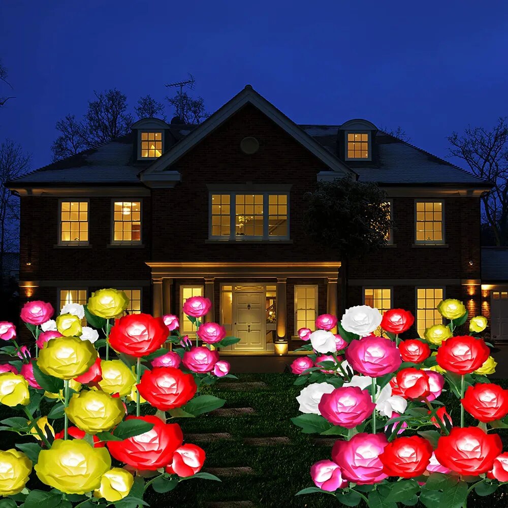 come4buy.com-Lumières solaires de jardin lampe de pelouse à fleurs de roses pour la décoration de jardin de patio de cour