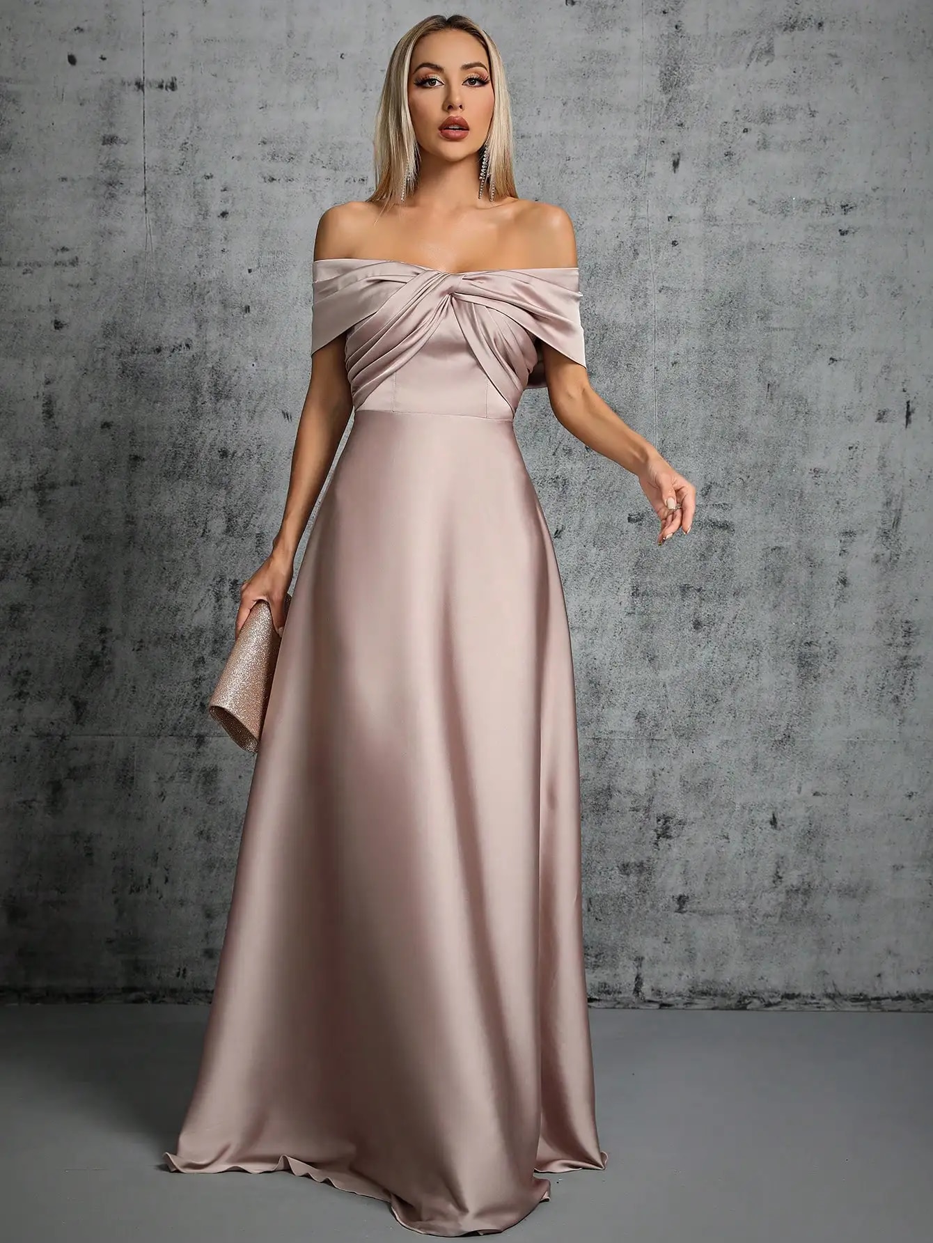 come4buy.com-Irregular Cross Pleated Satin Gown Ball Dress Party Dress