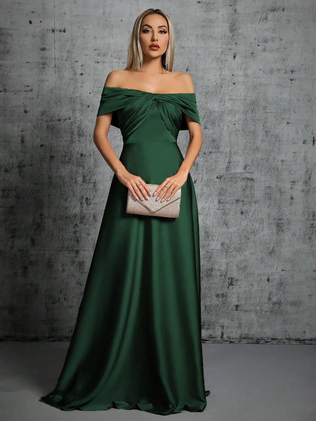 come4buy.com-Irregular Cross Pleated Satin Gown Ball Dress Party Dress
