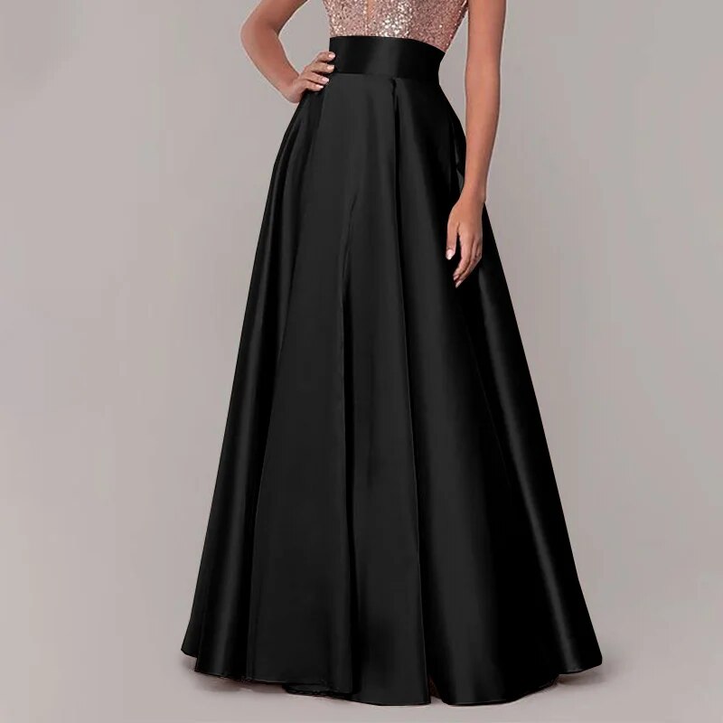 Come4buy.com-Макси-юбки Женская длинная шелковая атласная юбка с высокой талией