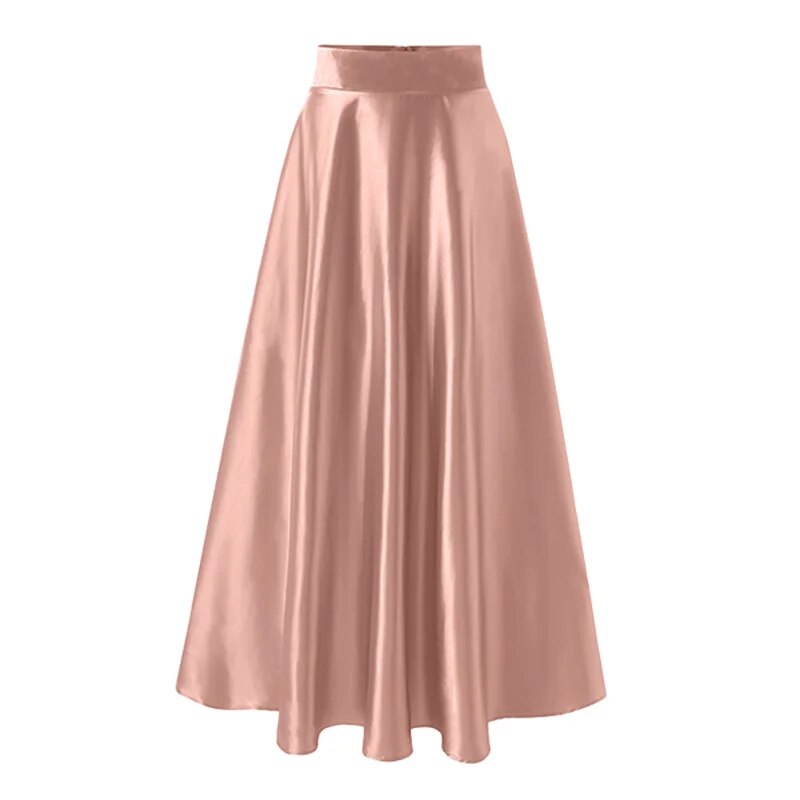 come4buy.com-Maxi Skirts Women ចង្កេះខ្ពស់ សំពត់សូត្រ Satin