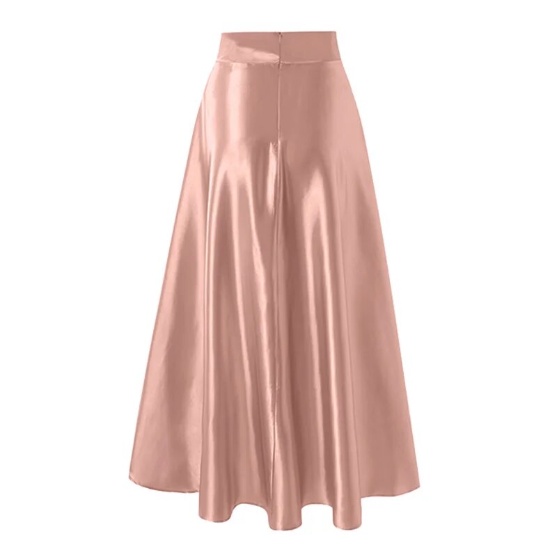 Jupe Maxi été En Satin Pour Femme - Taille Haute, Fermeture éclair - Style Trapèze Décontracté