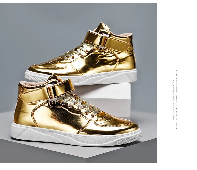 come4buy.com-Luxury Gold Men Shoes Patent Leather Short Boots