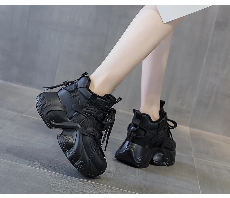 come4buy.com-Fashion Height Increasing Genuine Leather Women Sneakers