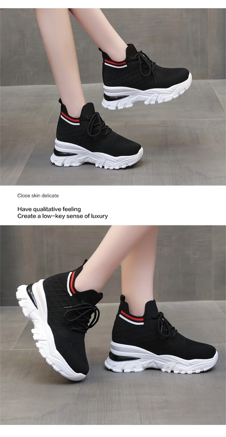 come4buy.com-Women 8cm Height Increasing Walking Lace Sporty Shoes
