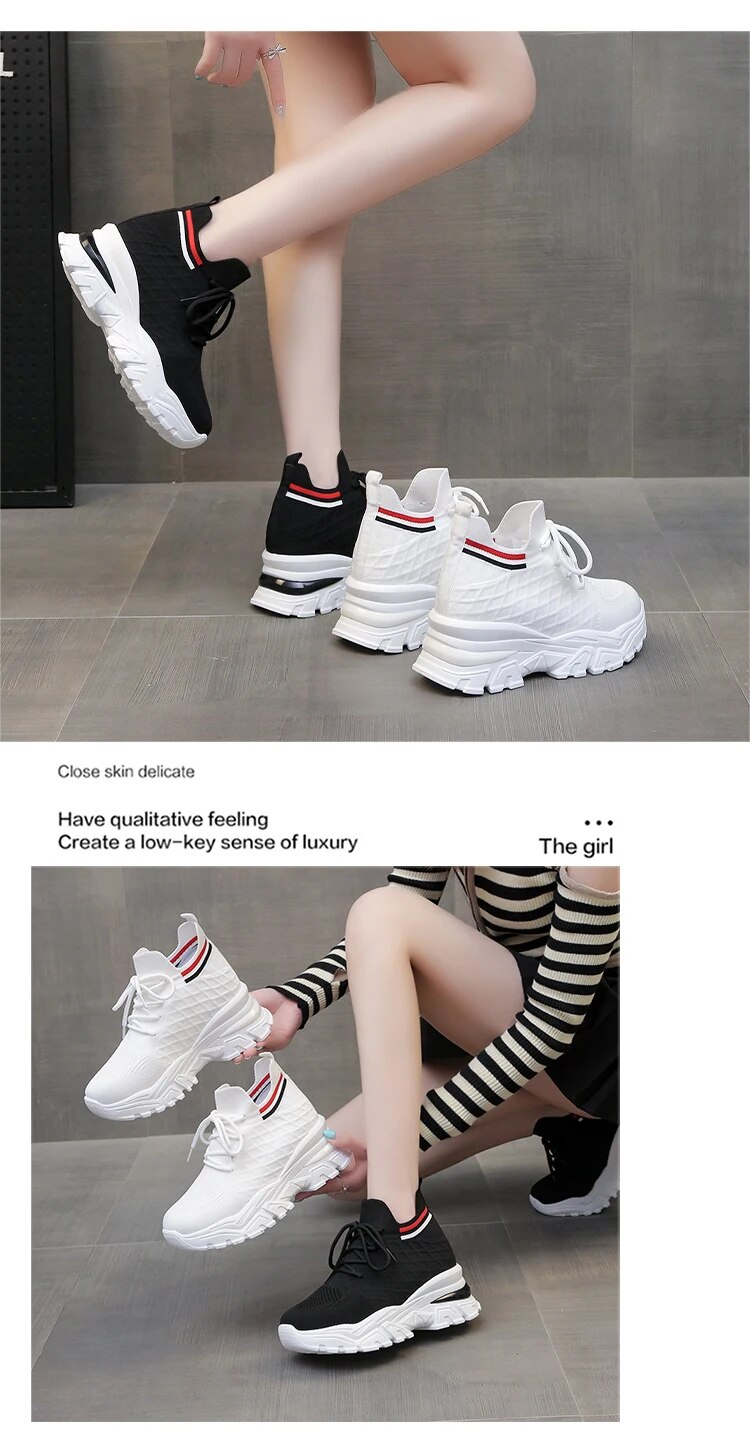 come4buy.com-Women 8cm Height Increasing Walking Lace Sporty Shoes