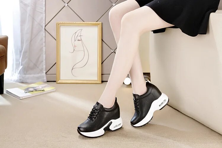 come4buy.com-Women's Black White Sneakers Pumps Soft Leather Shoes