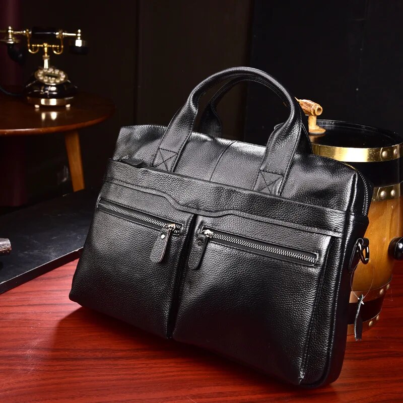 come4buy.com-Business Briefcases Men Wana ngozi ya Ng'ombe Fit 14'' Laptop Bag