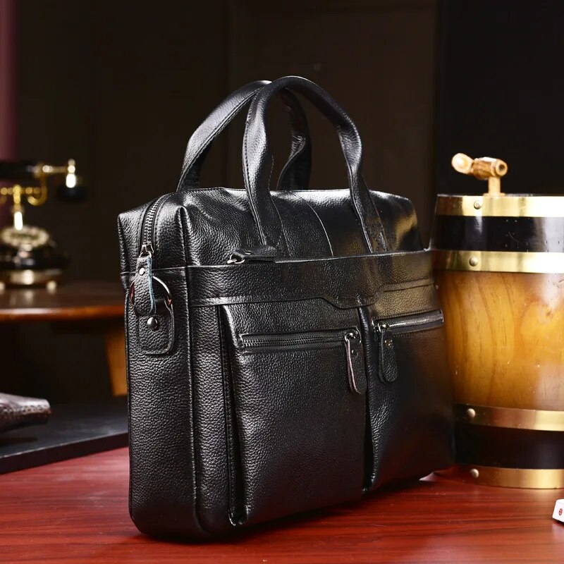 come4buy.com-Business Briefcases အမျိုးသားများအတွက် Cowhide Leather Fit 14" လက်ပ်တော့အိတ်