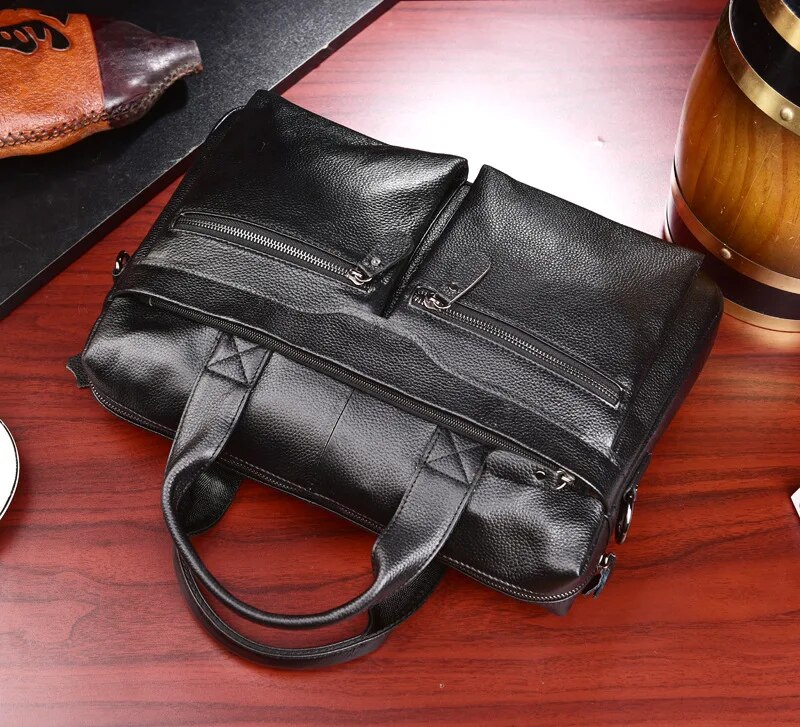 come4buy.com-Business Briefcases Leather Lëkure për meshkuj 14'' Çanta laptopi