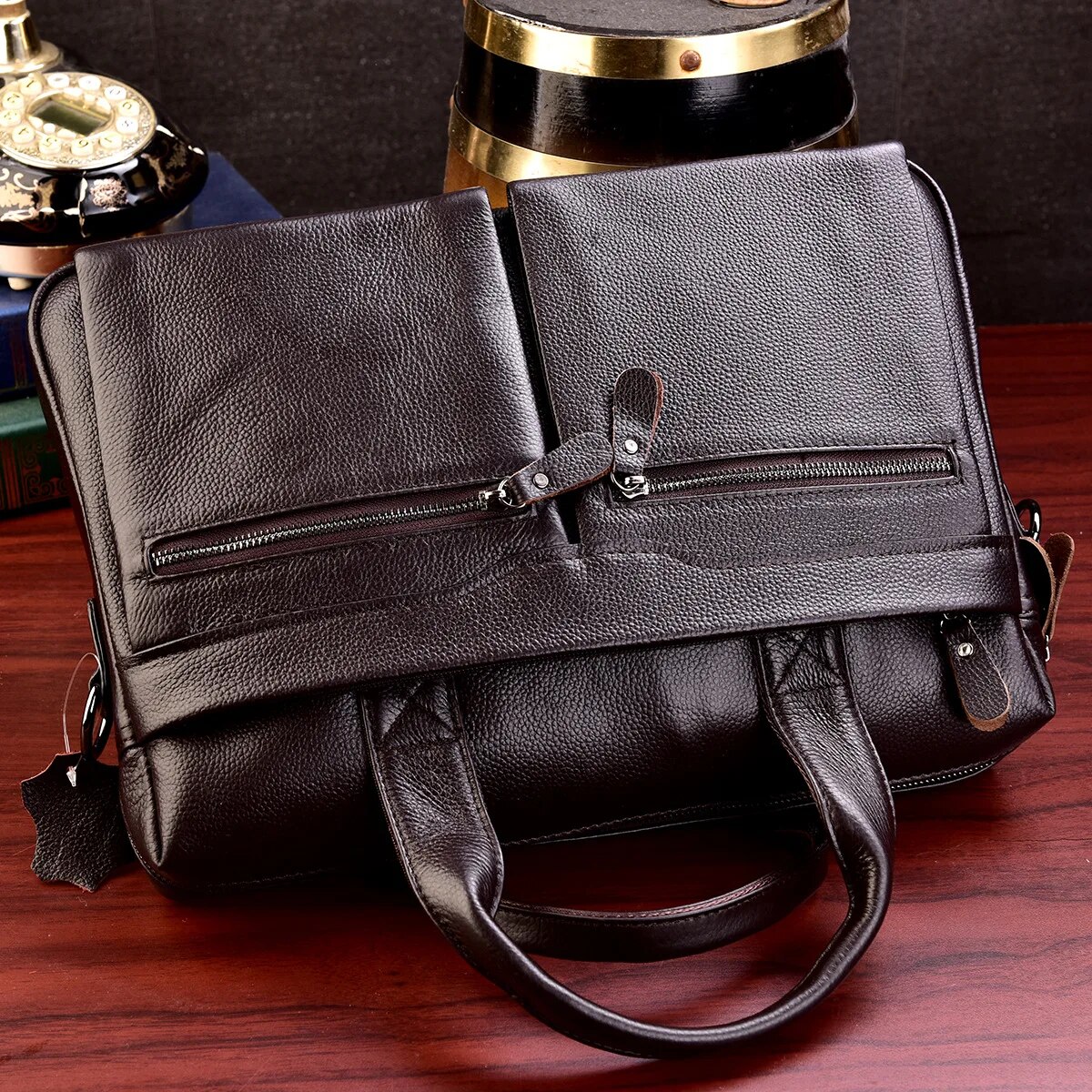 come4buy.com-Mìosachan gnìomhachais Fir Cowhide Leather Fit 14’’ Bag Laptop