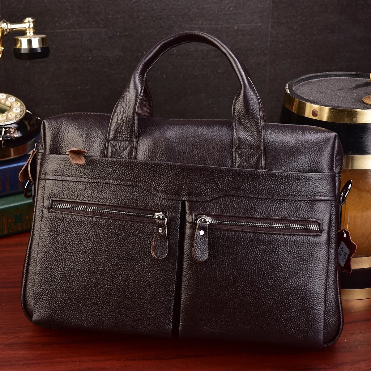 come4buy.com-Business Briefcases Чоловіча сумка для ноутбука з натуральної шкіри 14"