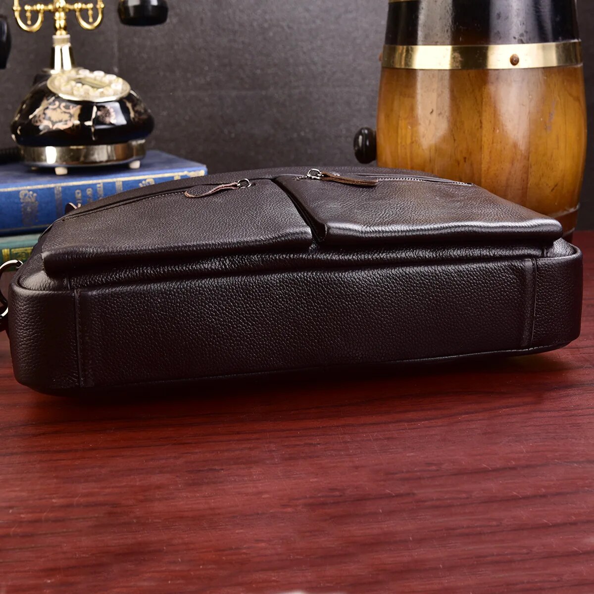 come4buy.com-Business Briefcases Men Cowhide Leather Fit 14'' லேப்டாப் பேக்