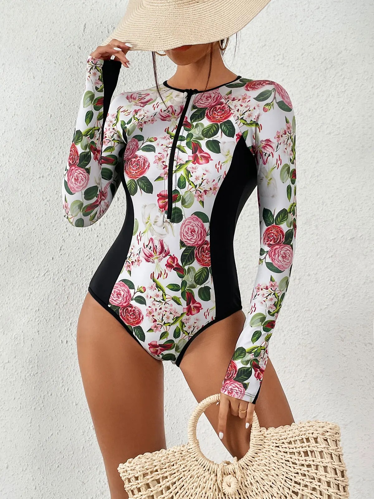 come4buy.com-Surfing Long Sleeve Swimwear Print Bathing Suit Women